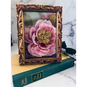 Vintage Style Ornate Gold Picture Frame 4x6 Pink Peony Floral Art Baroque Decor